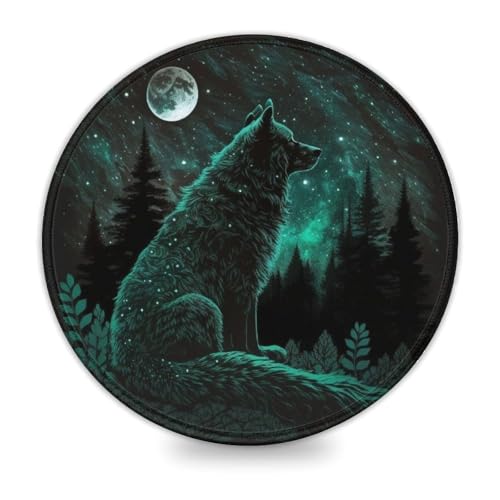 INKHSD Rundes Mini-Mauspad mit Wolf-Motiv und genähtem Rand, 20 x 20 cm (7,9 Zoll), Schreibtischunterlage mit Rutschfester Unterseite und genähtem Rand für Gaming und Büroarbeit von INKHSD