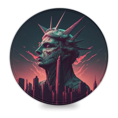 INKHSD Statue Synthwave Mini-Rundmaus, 20 x 20 cm (7,9 Zoll), genähte Kanten, Mauspad mit genähtem Rand, Computer-Schreibtisch-Zubehör, rutschfeste Unterseite von INKHSD