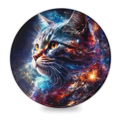 Kleines rundes Mauspad, Nebula Cat, runde Schreibtischunterlage, 20 x 20 cm (7,9 Zoll), Schreibtischunterlage mit Rutschfester Unterseite für Home-Office-Computer, Laptop von INKHSD