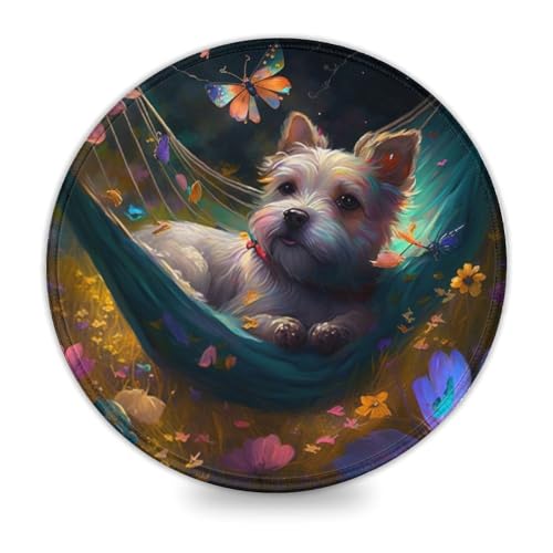Kleines rundes Mauspad mit Hundemotiv, 20 x 20 cm (7,9 Zoll), Mauspad, Schreibtischunterlage mit Rutschfester, wasserabweisender Gummioberfläche für das Home-Office und das Gaming-Zimmer von INKHSD