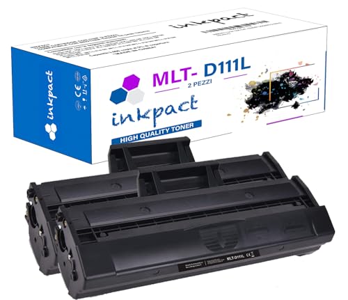 MLT-D111L Toner mit Chip kompatibel für Samsung D111S - D111L Druckerpatronen Xpress M2026W M2026 M2070FW M2070 M2070W M2070F M2020 M2020W M2021 M2021W M2022 M2022 W M2071 M2071W M2078W (2 Schwarz) von INKPACT