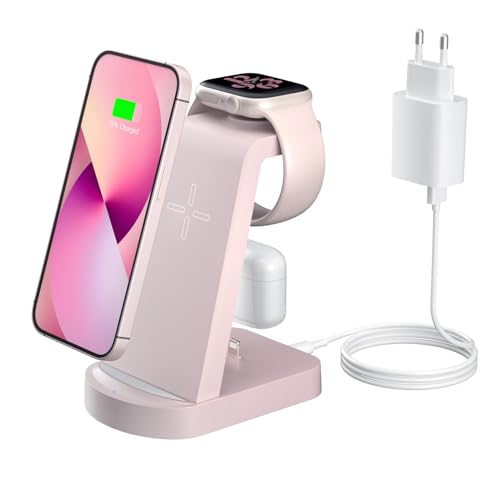Kabellose Ladestation,Wireless Charger 3 in 1 induktive Kabelloses Ladegerät Mit 18W Adapter,kompatibel mit iPhone 16/15/14/13/12 Pro/Pro Max,Apple Watch Ultra/10/9/8/7/6/5/4/SE AirPods321/Pro1 Rosa Kabellose Ladestation,Wireless Charger 3 in 1 induktive Kabelloses Ladegerät Mit 18W Adapter,kompatibel mit iPhone 16/15/14/13/12 Pro/Pro Max,Apple Watch Ultra/10/9/8/7/6/5/4/SE AirPods321/Pro1 Rosa von INNISTO
