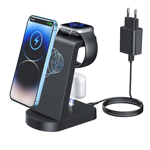 Kabellose Ladestation,Wireless Charger 3 in 1 induktive Kabelloses Ladegerät mit 18W Adapter,kompatibel mit iPhone 14/13/12/11 Pro/Pro Max/XS/XR/X Apple Watch 8/7/6/5/4/3/2/SE AirPods Pro/3/2/1 von INNISTO