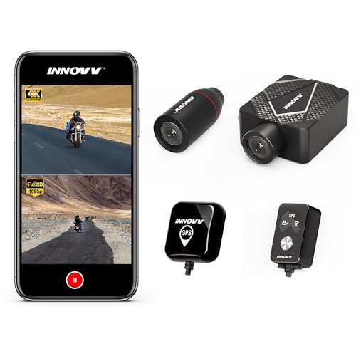 INNOVV K5 Motorrad Dashcam Dual Channel UHD 4K+1080P Motocam, IP67 wasserdichtes WLAN, GPS-Tracking, Nachtsicht, Parkmodus, Loop Record, Unterstützung 512G (SD-Karte Nicht im Lieferumfang enthalten) von INNOVV