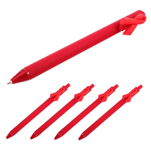 INOOMP 5 Stück Ribbon -Kugelschreiber Bandform Schreibstifte Bandstift Tragbare Kugelschreiber Festival-Kugelschreiber süßer Bandballpopfstift kreative Stifte Plastik rot von INOOMP