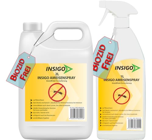 INSIGO Ameisen Abwehrspray 1L + 2L Kanister - Ameisenmittel mit mechanischer Wirkung auf Ameisen - Effektiver Schutz für Haus & Garten - Ameisen Spray mit Sofortwirkung INSIGO Ameisen Abwehrspray 1L + 2L Kanister - Ameisenmittel mit mechanischer Wirkung auf Ameisen - Effektiver Schutz für Haus & Garten - Ameisen Spray mit Sofortwirkung von INSIGO