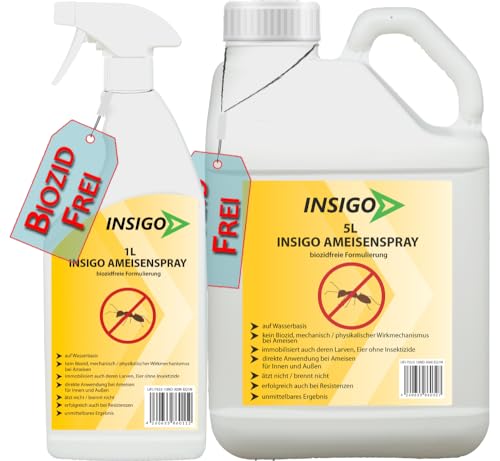 INSIGO Ameisen Abwehrspray 1L + 5L Kanister - Ameisenmittel mit mechanischer Wirkung auf Ameisen - Effektiver Schutz für Haus & Garten - Ameisen Spray mit Sofortwirkung INSIGO Ameisen Abwehrspray 1L + 5L Kanister - Ameisenmittel mit mechanischer Wirkung auf Ameisen - Effektiver Schutz für Haus & Garten - Ameisen Spray mit Sofortwirkung von INSIGO