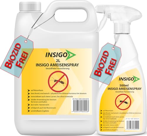 INSIGO Ameisen Abwehrspray 500ml + 2L Kanister - Ameisenmittel mit mechanischer Wirkung auf Ameisen - Effektiver Schutz für Haus & Garten - Ameisen Spray mit Sofortwirkung INSIGO Ameisen Abwehrspray 500ml + 2L Kanister - Ameisenmittel mit mechanischer Wirkung auf Ameisen - Effektiver Schutz für Haus & Garten - Ameisen Spray mit Sofortwirkung von INSIGO