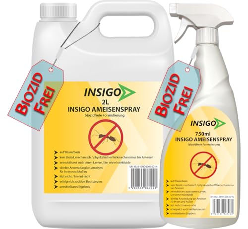 INSIGO Ameisen Abwehrspray 750ml + 2L Kanister - Ameisenmittel mit mechanischer Wirkung auf Ameisen - Effektiver Schutz für Haus & Garten - Ameisen Spray mit Sofortwirkung INSIGO Ameisen Abwehrspray 750ml + 2L Kanister - Ameisenmittel mit mechanischer Wirkung auf Ameisen - Effektiver Schutz für Haus & Garten - Ameisen Spray mit Sofortwirkung von INSIGO
