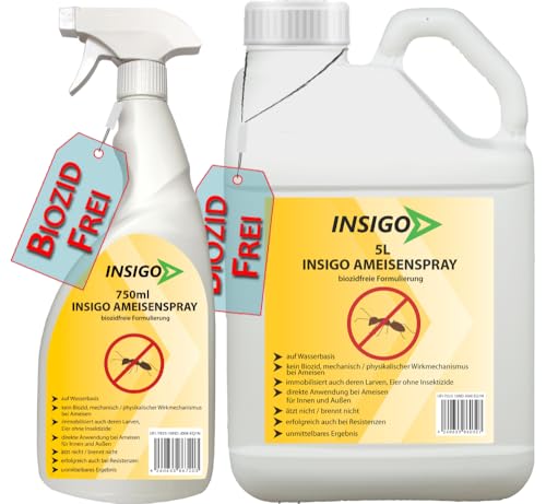 INSIGO Ameisen Abwehrspray 750ml + 5L Kanister - Ameisenmittel mit mechanischer Wirkung auf Ameisen - Effektiver Schutz für Haus & Garten - Ameisen Spray mit Sofortwirkung INSIGO Ameisen Abwehrspray 750ml + 5L Kanister - Ameisenmittel mit mechanischer Wirkung auf Ameisen - Effektiver Schutz für Haus & Garten - Ameisen Spray mit Sofortwirkung von INSIGO