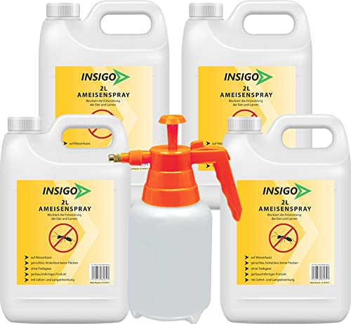 INSIGO Anti Ameisenspray 4x2 Liter + 2 Liter Sprüher| Hochwirksames Ameisen Mittel | Fleckenfreie Ameisen Bekämpfung | gegen Larven & Eier auf Wasserbasis von INSIGO