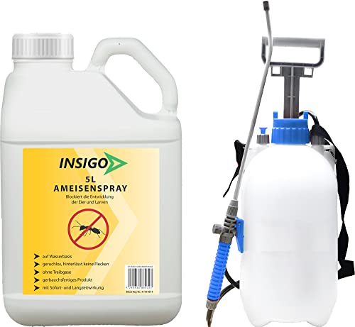 INSIGO Anti Ameisenspray 5 Liter + 5 Liter Sprüher| Hochwirksames Ameisen Mittel | Fleckenfreie Ameisen Bekämpfung | gegen Larven & Eier auf Wasserbasis von INSIGO