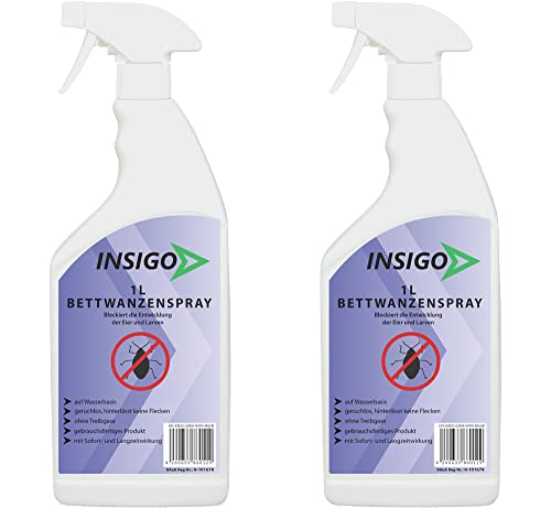 INSIGO Bettwanzenspray 2x1 Liter | Hochwirksam gegen Bettwanzen | Mittel Gegen Wanzen deren Larven & Eier | Bettwanzen Bekämpfung von INSIGO