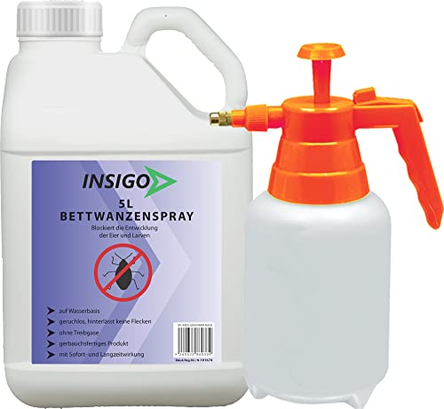 INSIGO Bettwanzenspray 5 Liter + 2 Liter Drucksprüher | Hochwirksam gegen Bettwanzen | Mittel Gegen Wanzen deren Larven & Eier | Bettwanzen Bekämpfung von INSIGO