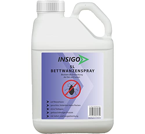 INSIGO Bettwanzenspray 5 Liter | Hochwirksam gegen Bettwanzen | Mittel Gegen Wanzen deren Larven & Eier | Bettwanzen Bekämpfung von INSIGO