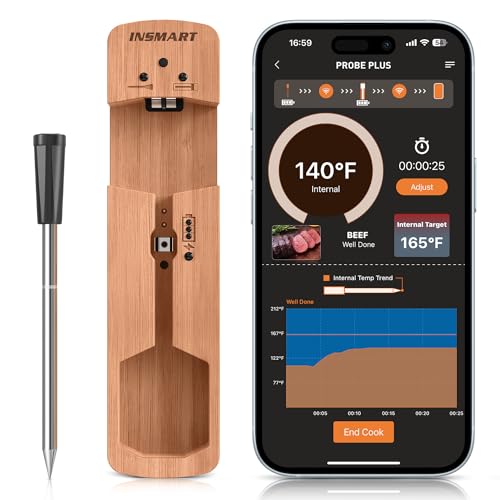 INSMART Bluetooth Fleischthermometer, Wireless Smart Meat Thermometer, Grillthermometer für BBQ, Backofen, Grill, Küche, Räucherofen, Rotisserie von INSMART