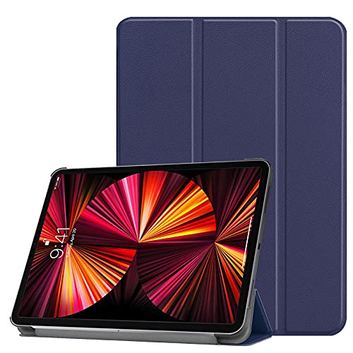 INSOLKIDON Kompatibel mit 2021 iPad Pro 12.9 inch Tablet Hülle Lederrückseitige Abdeckung Case Bumper Ganzkörperschutz Leder Schutzhülle Tablet Halter Shell (Navy blau) von INSOLKIDON