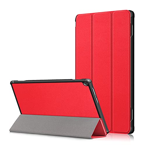 INSOLKIDON Kompatibel mit Lenovo Tab M10 FHD REL X605FC/X605LC Tablet Hülle Lederrückseitige Abdeckung Case Bumper Ganzkörperschutz Leder Schutzhülle Tablet Halter Shell (rot) von INSOLKIDON