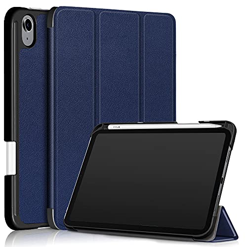 INSOLKIDON Kompatibel mit New iPad Mini 6 2021 (6th Generation, 8.3-inch) Tablet Hülle Lederrückseitige Abdeckung Case Bumper Ganzkörperschutz Leder Schutzhülle Tablet Halter Shell (Navy blau) von INSOLKIDON