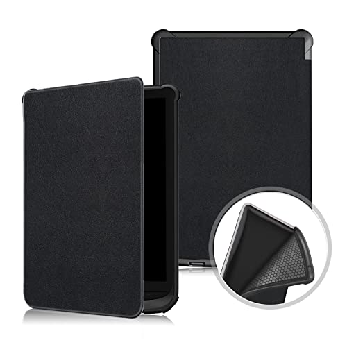 INSOLKIDON Kompatibel mit Pocketbook 633/628/606 Touch HD3/Basic 4 Hülle Lederrückseitige Abdeckung Case Bumper Ganzkörperschutz Leder Schutzhülle Tablet Halter Shell (Schwarz) von INSOLKIDON