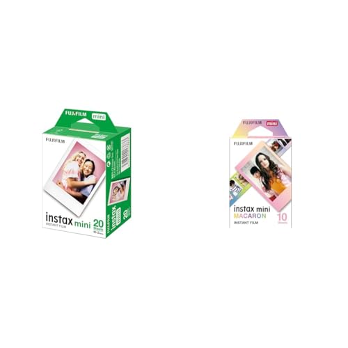 Fujifilm Instax Mini Instant Film, 2X 10 Blatt (20 Blatt), Weiß & Mini Frame WW1 Macaron, Bunt von INSTAX