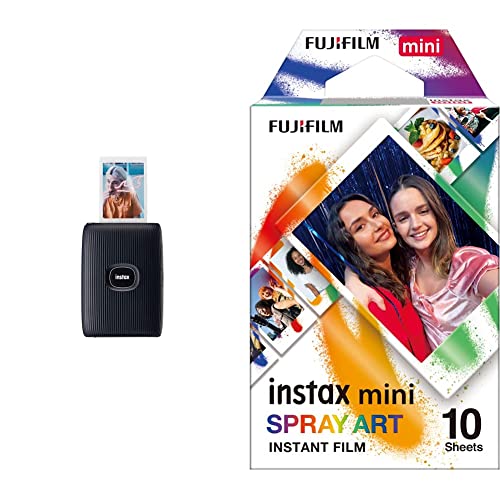 INSTAX Mini LINK2 Smartphone Printer, Space Blue & Mini Sofortbildfilm Spray Art Bordüre, 10er Pack von INSTAX