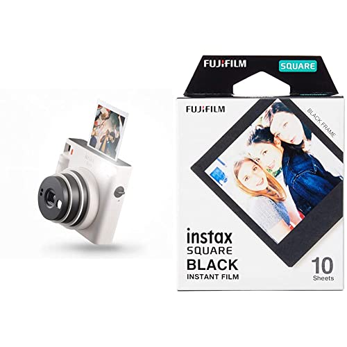 instax SQUARE SQ1 Sofortbildkamera, Chalk Weiß & SQUARE Film, Black Frame (1x 10 Aufnahmen) von INSTAX