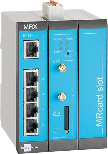 INSYS icom MRX3 LTE modularer LTE-Router VPN LTE/HSPA/UMTS/EDGE/GPRS 5xEthernet 10/100BT 2xdig.Ein MRcard-Slots 1xfrei (10023438) von INSYS