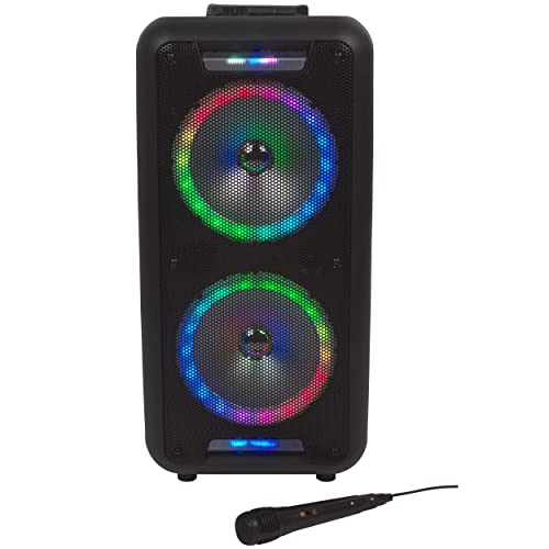 Intempo EE6745BLKSTKEU7 Karaoke-Lautsprecher mit kabelgebundenem Mikrofon, Bluetooth Partylautsprecher, Tragbare Speaker mit Farbwechsel-LEDs,10 Stunden Wiedergabezeit, benutzerfreundliches Bedienfeld von INTEMPO