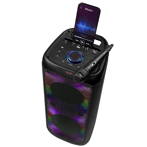Intempo EE7515BLKSTKEU7 Bluetooth Karaoke Lautsprecher - Party-Stereolautsprecher mit Kabelmikrofon, Farbwechsel-LED-Lichter, Telefonhalter, drahtlose bis zu 25 m, einfach zu bedienende Steuerung von INTEMPO