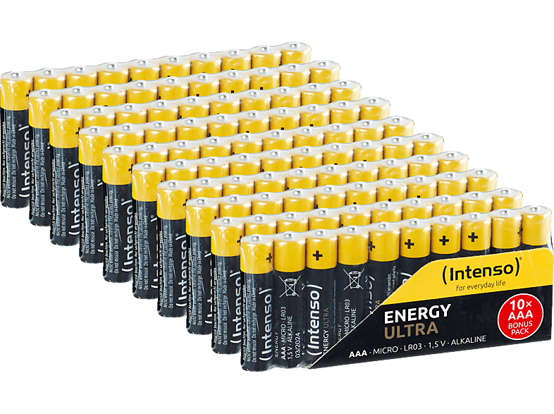 INTENSO 7501910MP ENERGY ULTRA AAA LR03 100PCS PACK Alkaline Manganese (Quecksilberfrei) Batterien, 1.5 V Volt, 1250 mAh von INTENSO