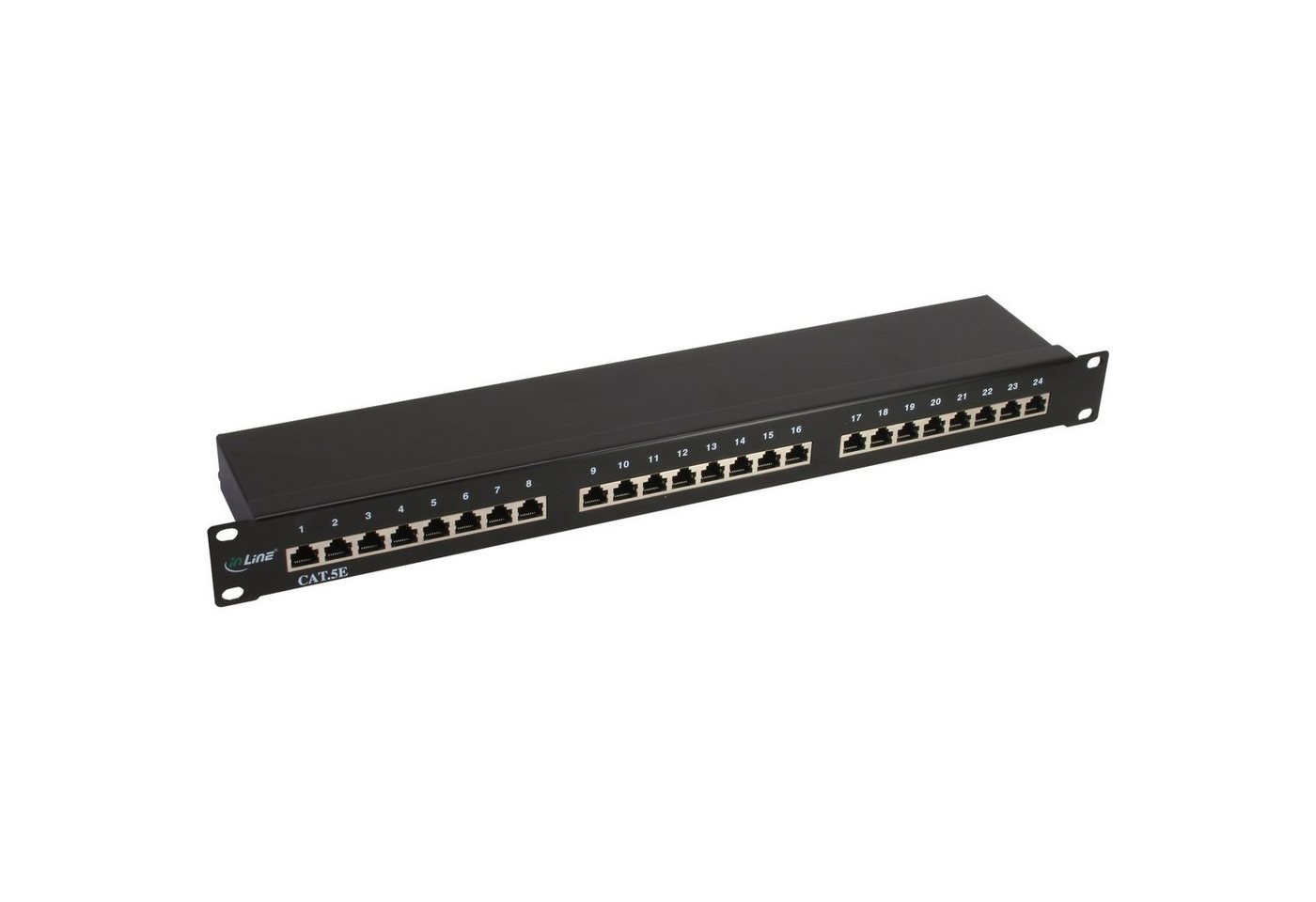 INTOS ELECTRONIC AG InLine® Patchfeld Cat.5e 24-fach, 48,26cm (19), 1HE, schwarz, RAL9005 Netzwerk-Patch-Panel von INTOS ELECTRONIC AG