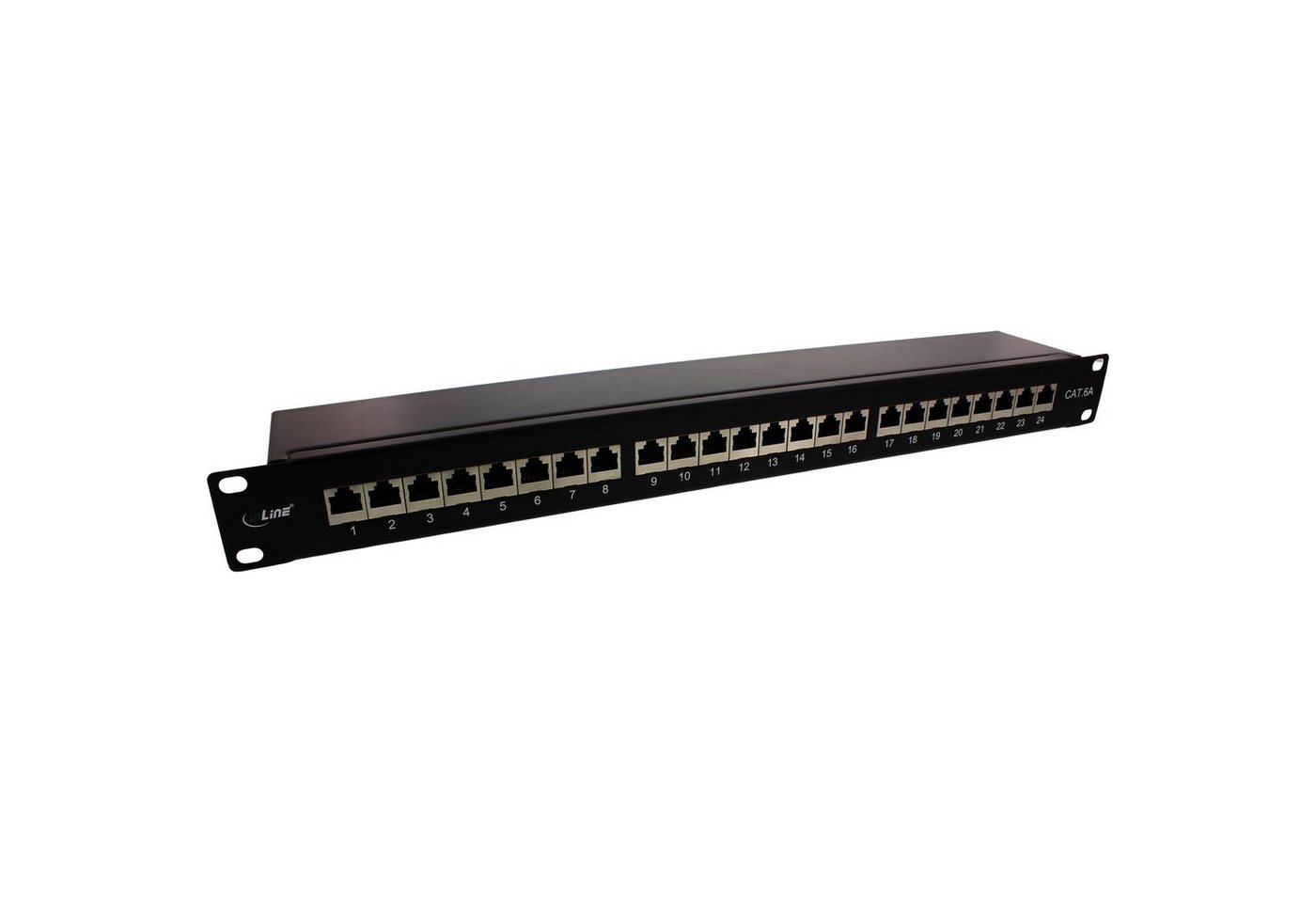 INTOS ELECTRONIC AG InLine® Patchfeld Cat.6A 24-fach, 48,26cm (19), 1HE, schwarz RAL 9005 Netzwerk-Patch-Panel von INTOS ELECTRONIC AG