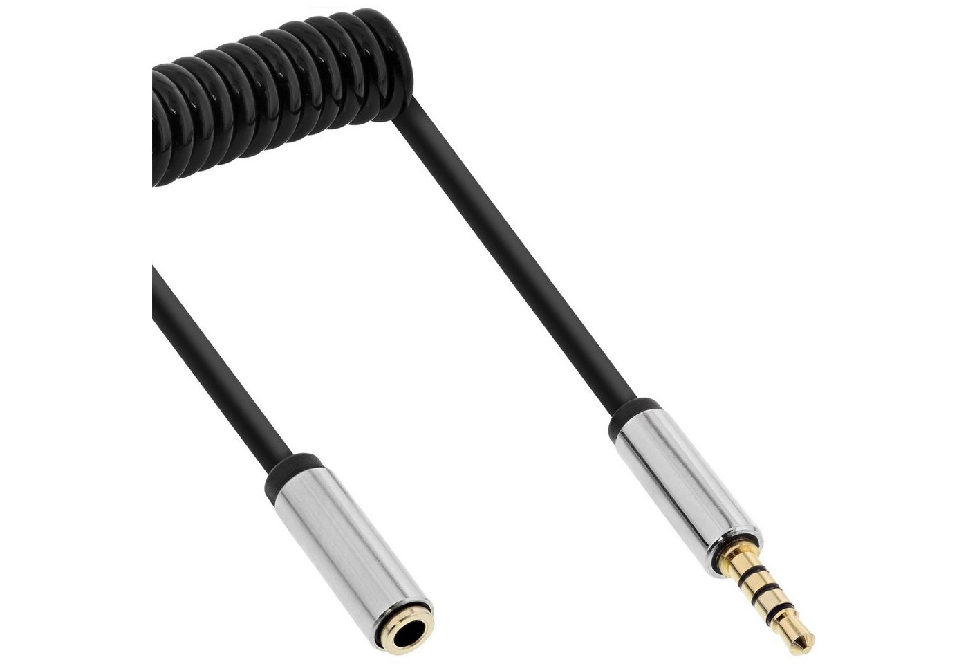 INTOS ELECTRONIC AG InLine® Slim Audio Spiralkabel Klinke 3,5mm ST/BU, 4-polig, Stereo, 2m Audio-Kabel von INTOS ELECTRONIC AG