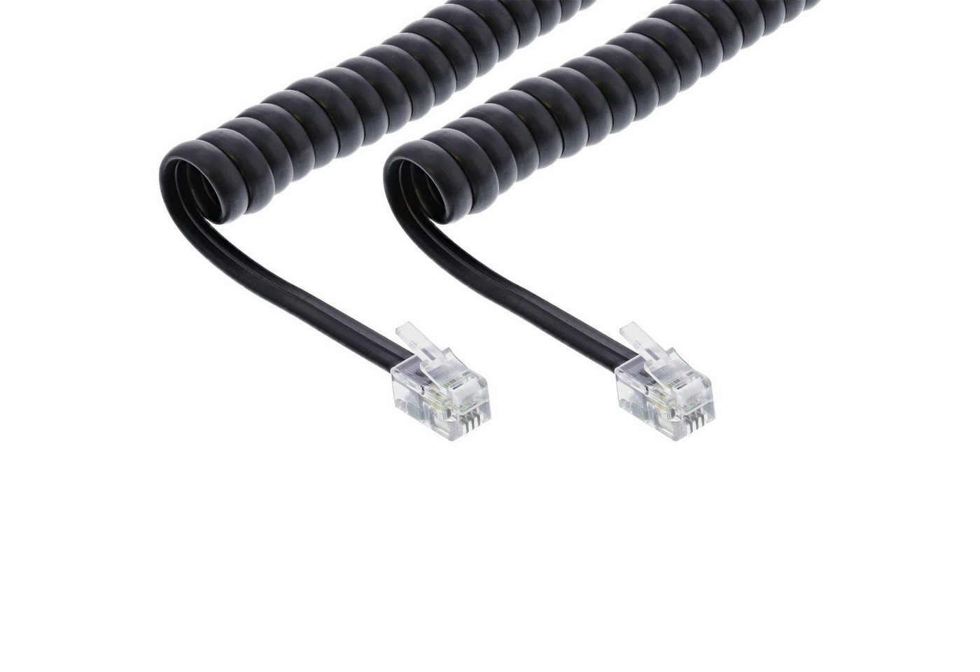 INTOS ELECTRONIC AG InLine® Spiralkabel, RJ10 Stecker / Stecker, max. 4m, schwarz Telefonkabel von INTOS ELECTRONIC AG