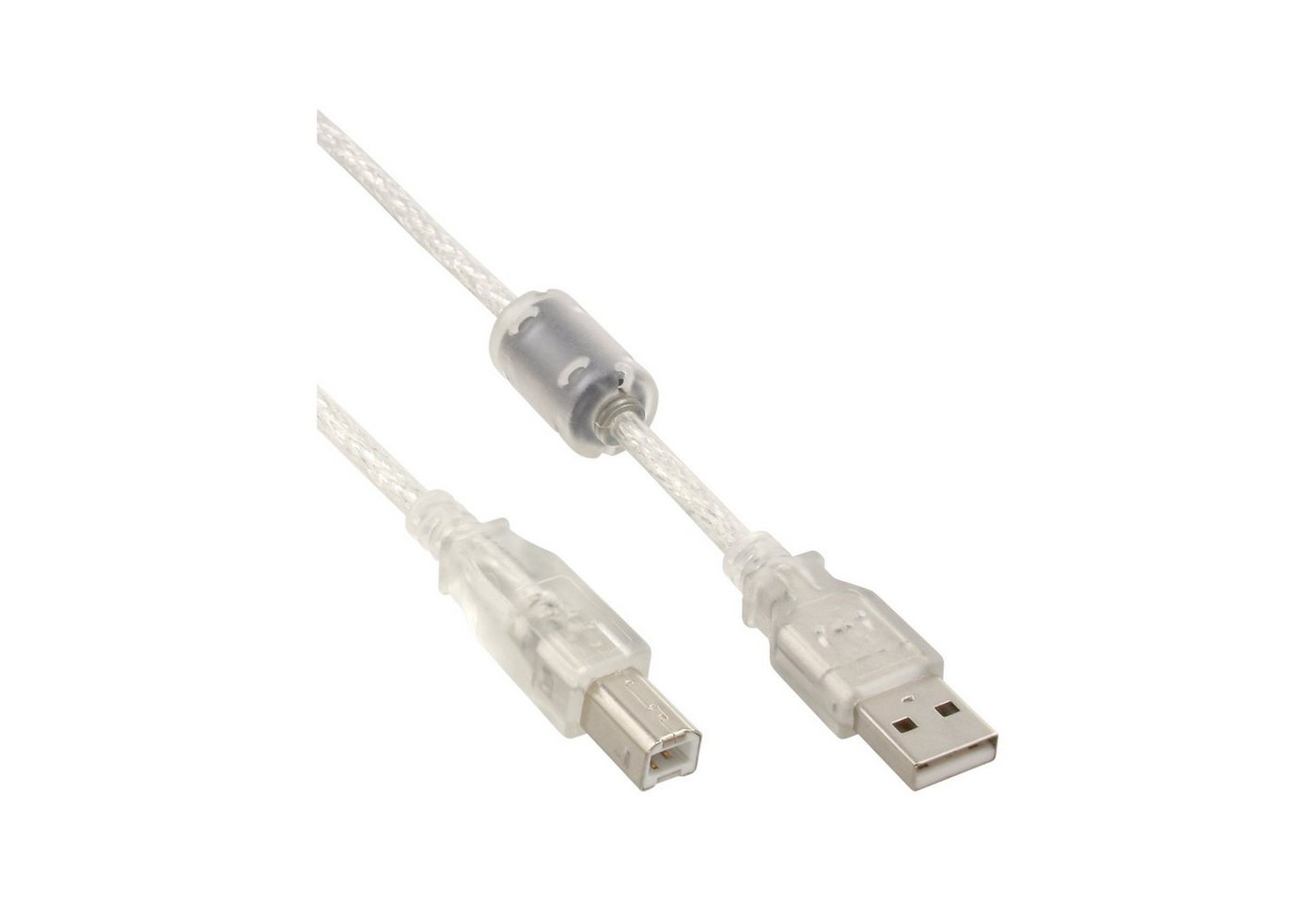 INTOS ELECTRONIC AG InLine® USB 2.0 Kabel, A an B, transparent, mit Ferritkern, 1m USB-Kabel von INTOS ELECTRONIC AG