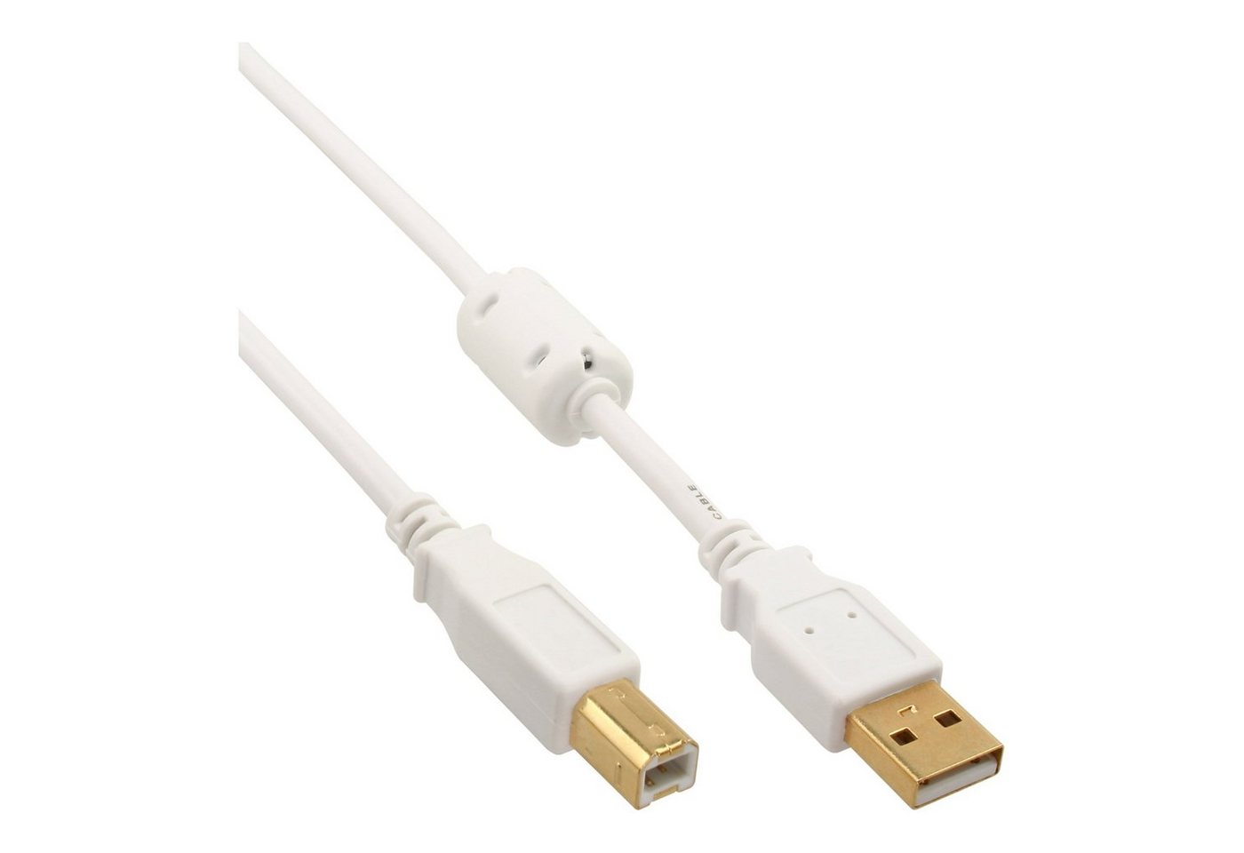 INTOS ELECTRONIC AG InLine® USB 2.0 Kabel, A an B, weiß / gold, mit Ferritkern, 10m USB-Kabel von INTOS ELECTRONIC AG
