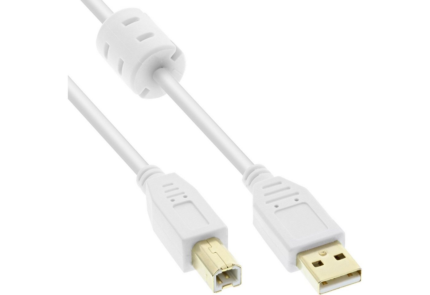 INTOS ELECTRONIC AG InLine® USB 2.0 Kabel, A an B, weiß / gold, mit Ferritkern, 10m USB-Kabel von INTOS ELECTRONIC AG