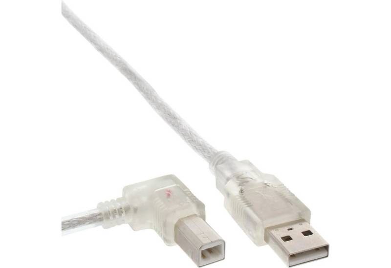 Inline InLine® USB 2.0 Kabel, A an B, links abgewinkelt, transparent, 0,3m USB-Kabel von Inline