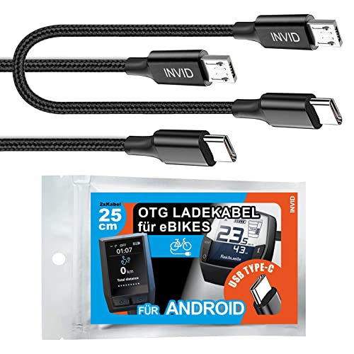 INVID E-bike 2St. USBC-Ladekabel für Smartphones an Bosch Intuvia, Kiox, Nyon (alt) E-Bike Display, Laderichtung vom Display zum Smartphone OTG, für neue Smartphones mit USB-C wie Samsung (2x25cm) von INVID