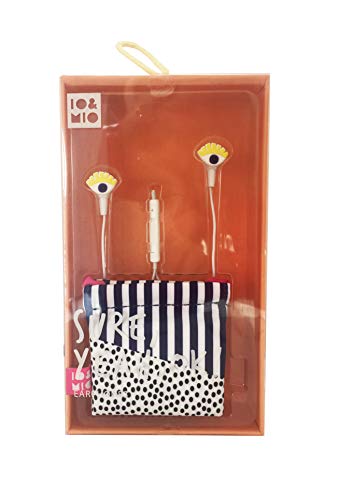 IO&MIO In-Ear Kopfhörer der Marke Mikrophon, Streo Sound und 3.5mm Jack mit Kabel. Mit Beutelchen mit gestreiften und getupften Muster in blau, weiß und schwarz. von IO&MIO