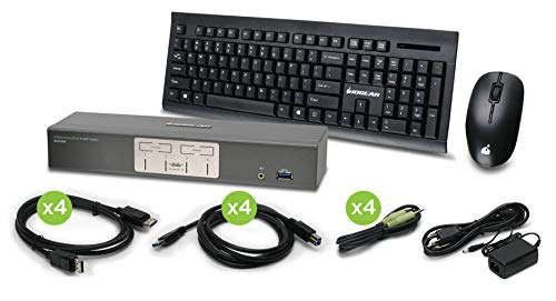 IOGEAR 4-Port 4K UHD DisplayPort KVMP with Wireless Keyboard, W125660569 (KVMP with Wireless Keyboard and Mouse GCS1904-KM, 3840 x 2160 Pixels, 4K Ultra HD, Black) von IOGEAR