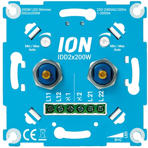 ION INDUSTRIES 2X200W Duo LED Dimmer - Ohne Frontplatte - Professioneller Duo Dimmerschalter für Dimmbare LED Lampen - Gewinner Innovation Award ION INDUSTRIES 2X200W Duo LED Dimmer - Ohne Frontplatte - Professioneller Duo Dimmerschalter für Dimmbare LED Lampen - Gewinner Innovation Award von ION INDUSTRIES