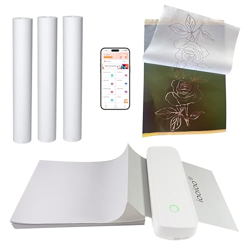 IOOIOO Tintenloser tragbarer Thermodrucker für Tattoo-Schablonen-Transferpapier und für 21,6 x 27,9 cm Briefgröße/A4-Thermopapier (gefaltet oder gerollt), Weiß von IOOIOO