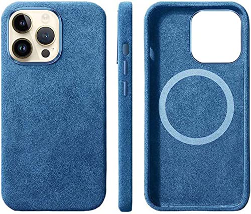 IOTUP Luxuriöse vollständig umwickelte Handyhülle, für Apple iPhone 14 Pro Hülle aus Alcantara-Material 6,1 Zoll 2022 [kabelloses Laden] (Farbe: Blau) von IOTUP