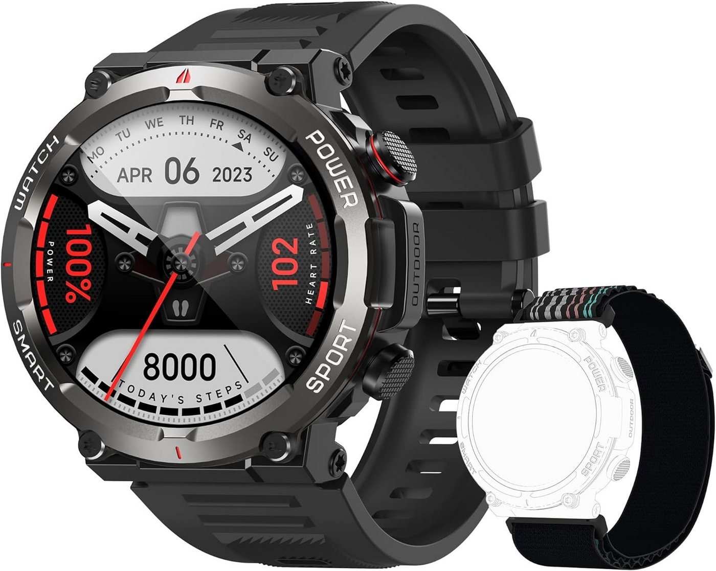 IOWODO Damen Herren Uhren Fitness Tracker Smartwatch (1.85 Zoll, Andriod iOS), mit Schrittzähler Sportuhr Herzfrequenz Blutsauerstoff Schlafmonitor von IOWODO