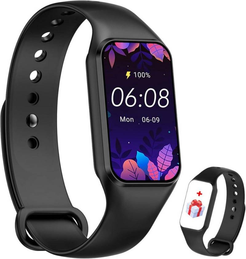 IOWODO Fur Damen Herren Oximeter Herzfrequenz Schlaf Schrittzähler Smartwatch (1.47 Zoll, Android iOS), mit Nachrichtenbenachrichtigung, SpO2, Wasserdicht IP68 von IOWODO
