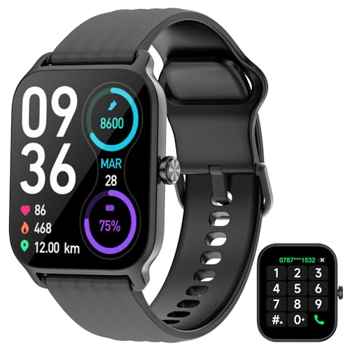 IOWODO Smartwatch,Smartwatch Herren Damen,1.85" Zoll Touch-Farbdisplay Smart Watch mit Bluetooth Anrufe Pulsschlag SpO2 Schrittzähler Schlafmonitor Geeignet Fitnessuhr für Android iOS（Schwarz） von IOWODO