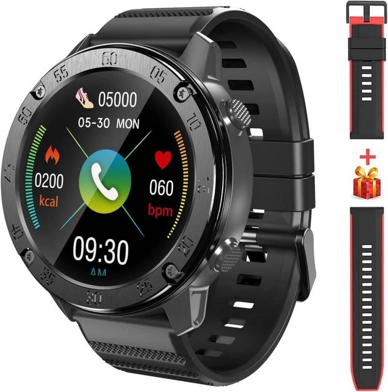 IOWODO Smartwatch (1,3 Zoll, Android, iOS), Fitnessuhr Fitness Tracker IP68 Wasserdicht Sportuhr Puls Herzfrequenz von IOWODO