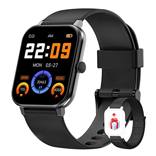 IOWODO Smartwatch Damen Herren, R3Pro Fitness Tracker mit 1,69'' HD Touchscreen Wasserdicht, SpO2 Herzfrequenzmesser Schrittzähler Schlafmonitor körpertemperatur Messen, für Android IOS (Black) von IOWODO